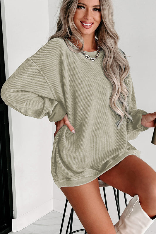 Ribbed Drop Sleeve Pullover Sweatshirt (S-2XL - 4 Colors)