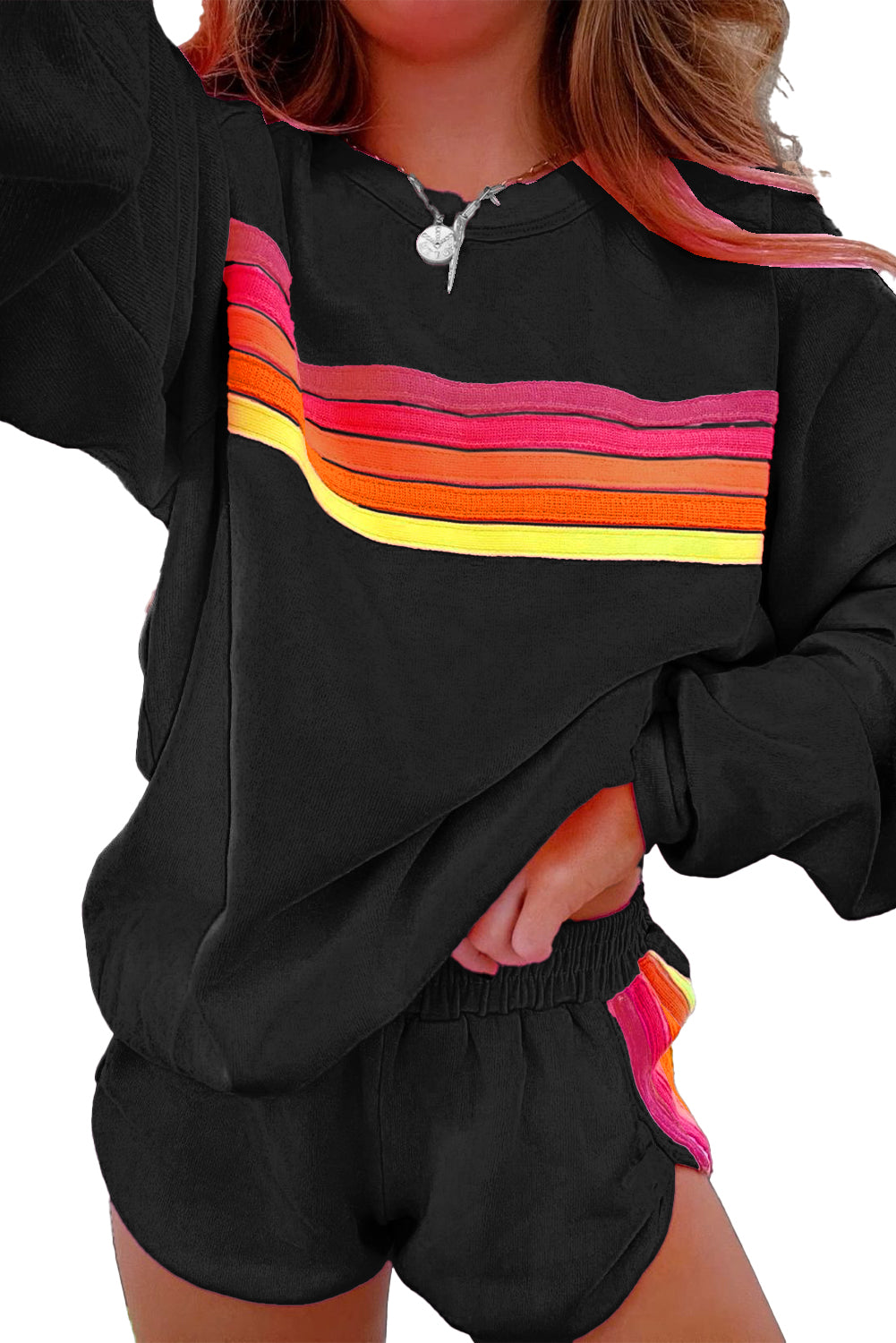 Colorful Striped Long Sleeve + Shorts Set (S-3XL - 3 Colors)