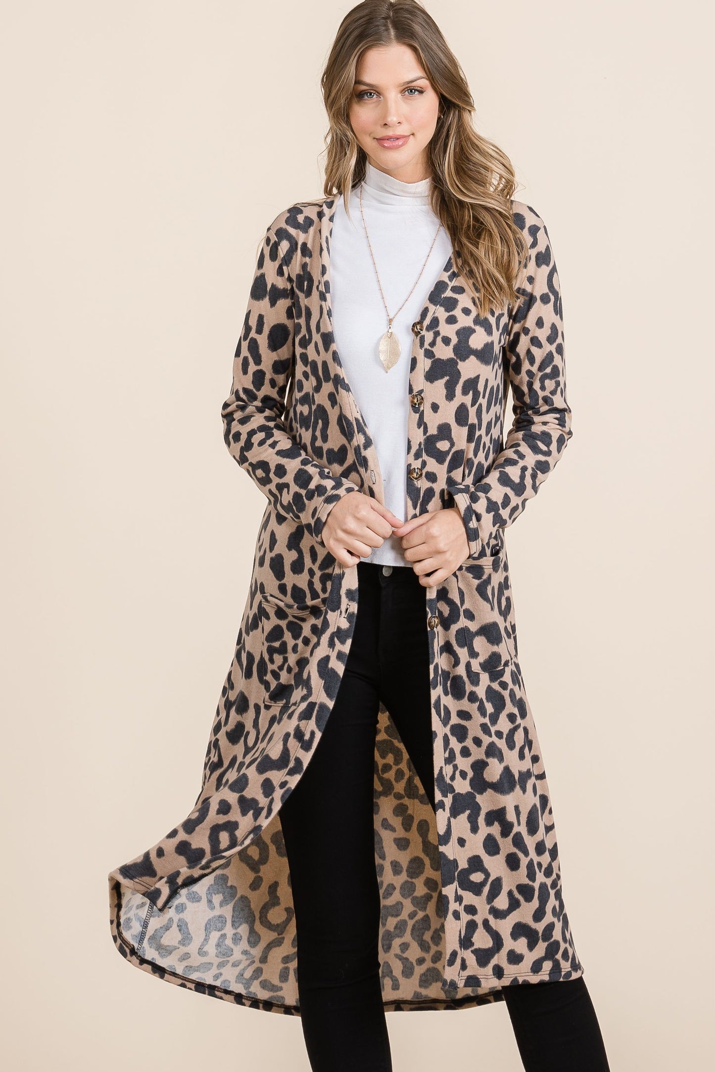 Celeste Leopard V-Neck Long Sleeve Cardigan (S-3XL)