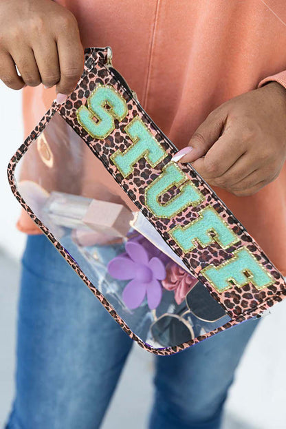 STUFF Animal Print Transparent Zipped Handbag