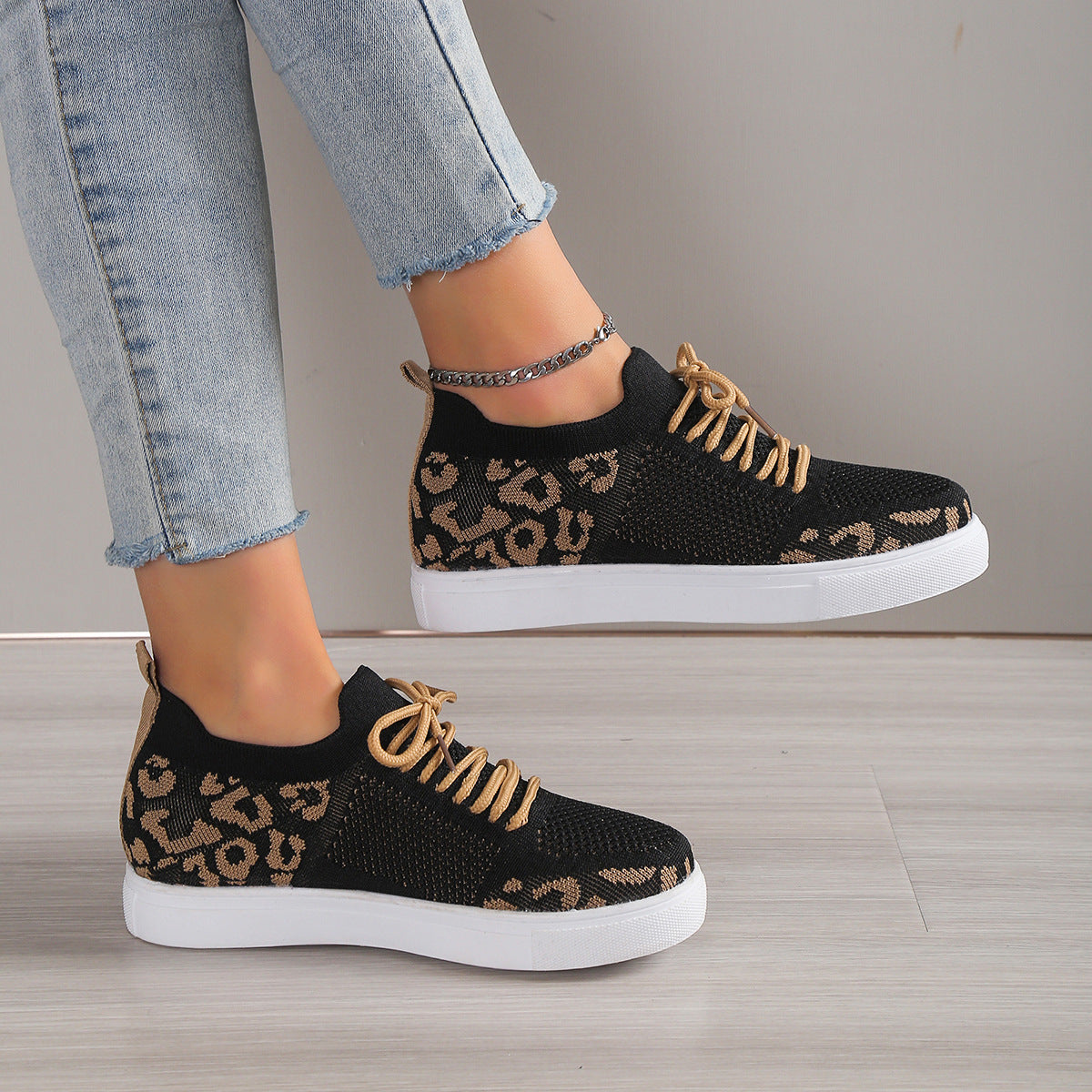 Lace-Up Leopard Flat Sneakers (3 Colors)