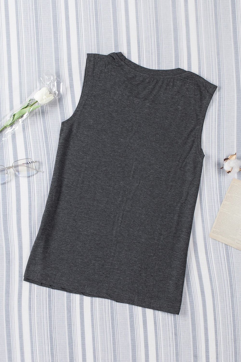 Blank Solid Color Crew Neck Loose Tank Top