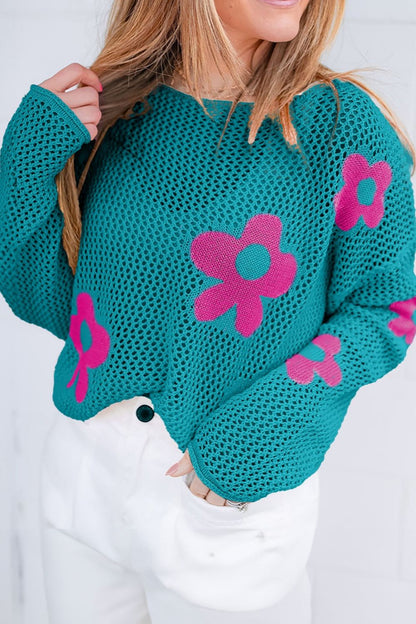 Retro Flower Boat Neck Knit Sweater (S-XL - 3 Colors)