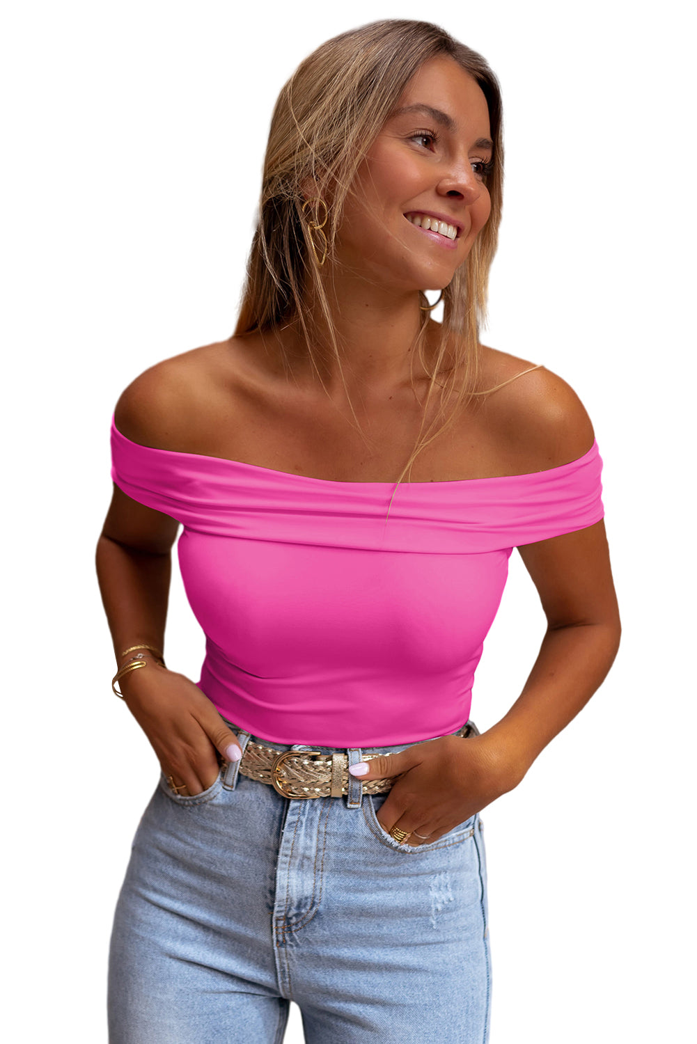 Solid Folded Off Shoulder Slim Top (S-XL - 3 Colors)