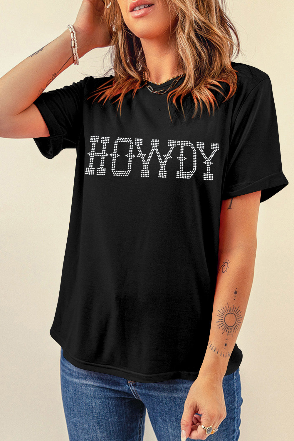 Black Rhinestone 'Howdy' Graphic Tee (S-2XL)