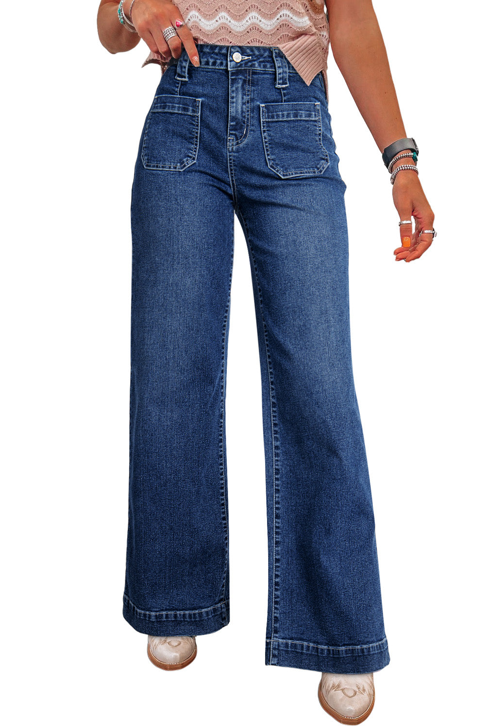 High Waist Front Pocket Wide Leg Jeans (4-16)