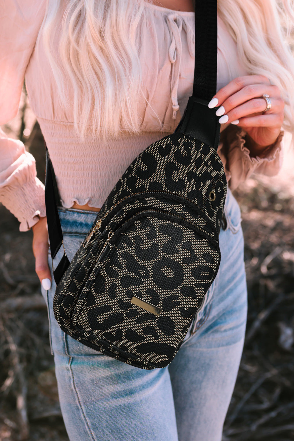 Leopard Leather Zippered Fanny Pack Sling Bag