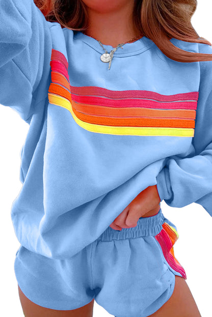 Colorful Striped Long Sleeve + Shorts Set (S-3XL - 4 Colors)