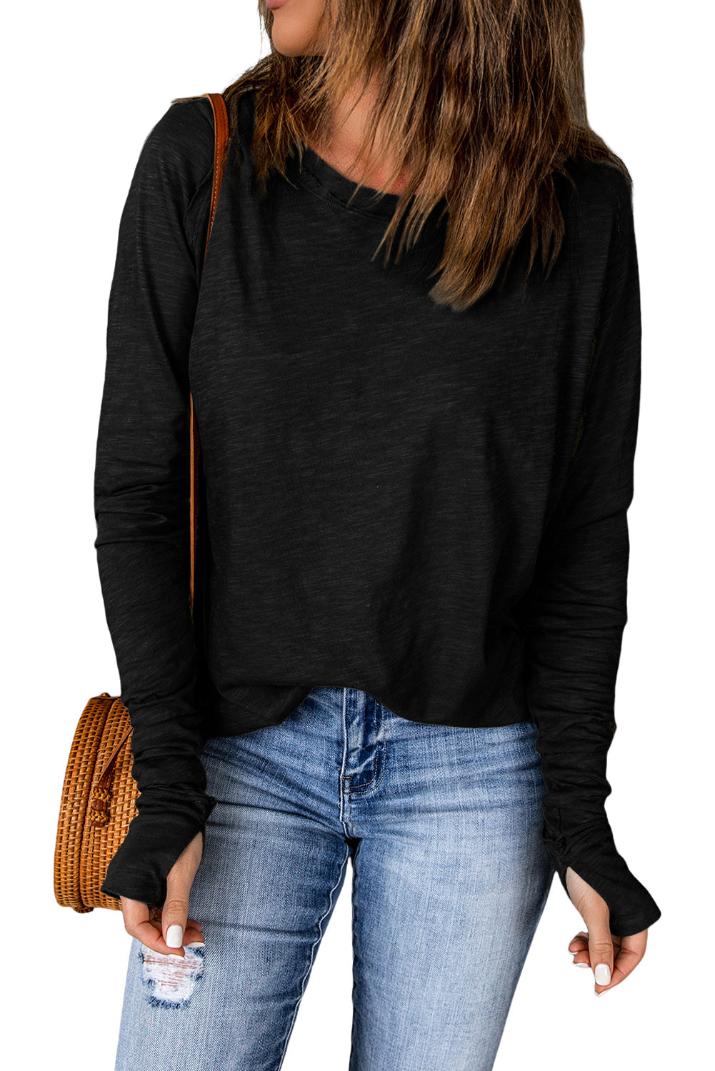 Blank Black Thumbhole Long Sleeve Top (S-2XL)