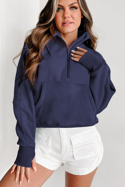 Quarter Zip Flamingo Collar Sweatshirt (S-3XL - 12 Colors)