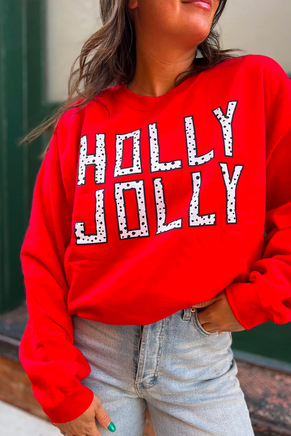 'Holly Jolly' Dotty Letter Graphic Crewneck (S-2XL)