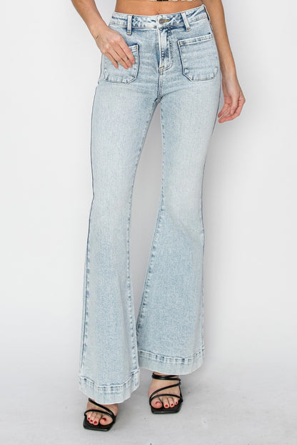 Risen High Rise Front Patch Pocket Flare Jeans (0-15)