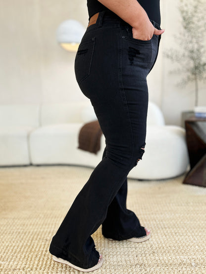 Judy Blue High Waist Black Distressed Flare Jeans (0-24W)