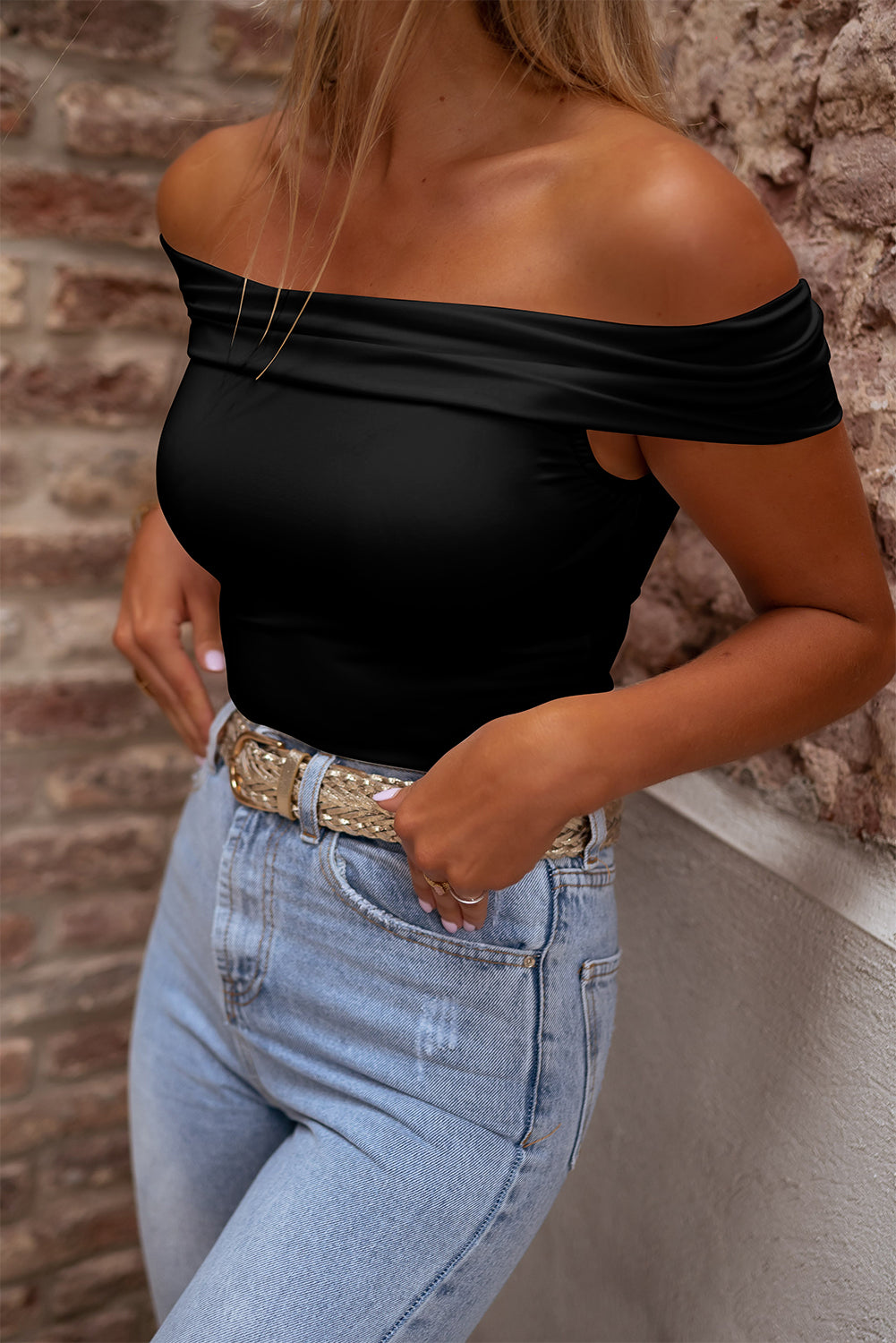 Solid Folded Off Shoulder Slim Top (S-XL - 3 Colors)