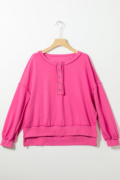 Slouchy Drop Shoulder Henley Sweatshirt (S-2XL - 5 Colors)