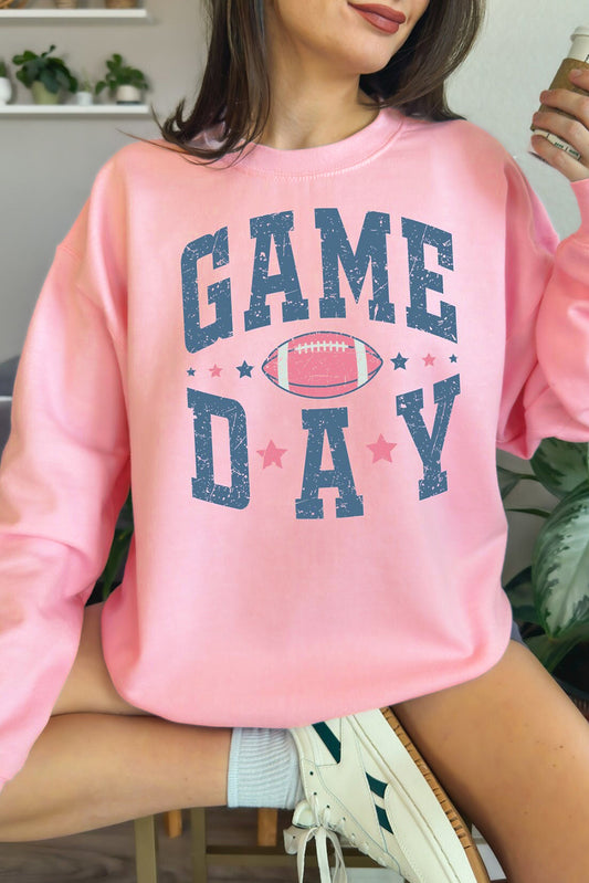 Pink GAME DAY Graphic Drop Shoulder Sweatshirt (S-2XL)