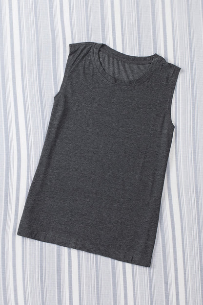 Blank Solid Color Crew Neck Sleeveless Tank (S-2XL)