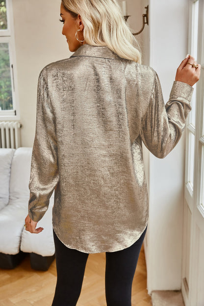 Shimmer Collared Neck Long Sleeve Shirt (S-2XL - 4 Colors)