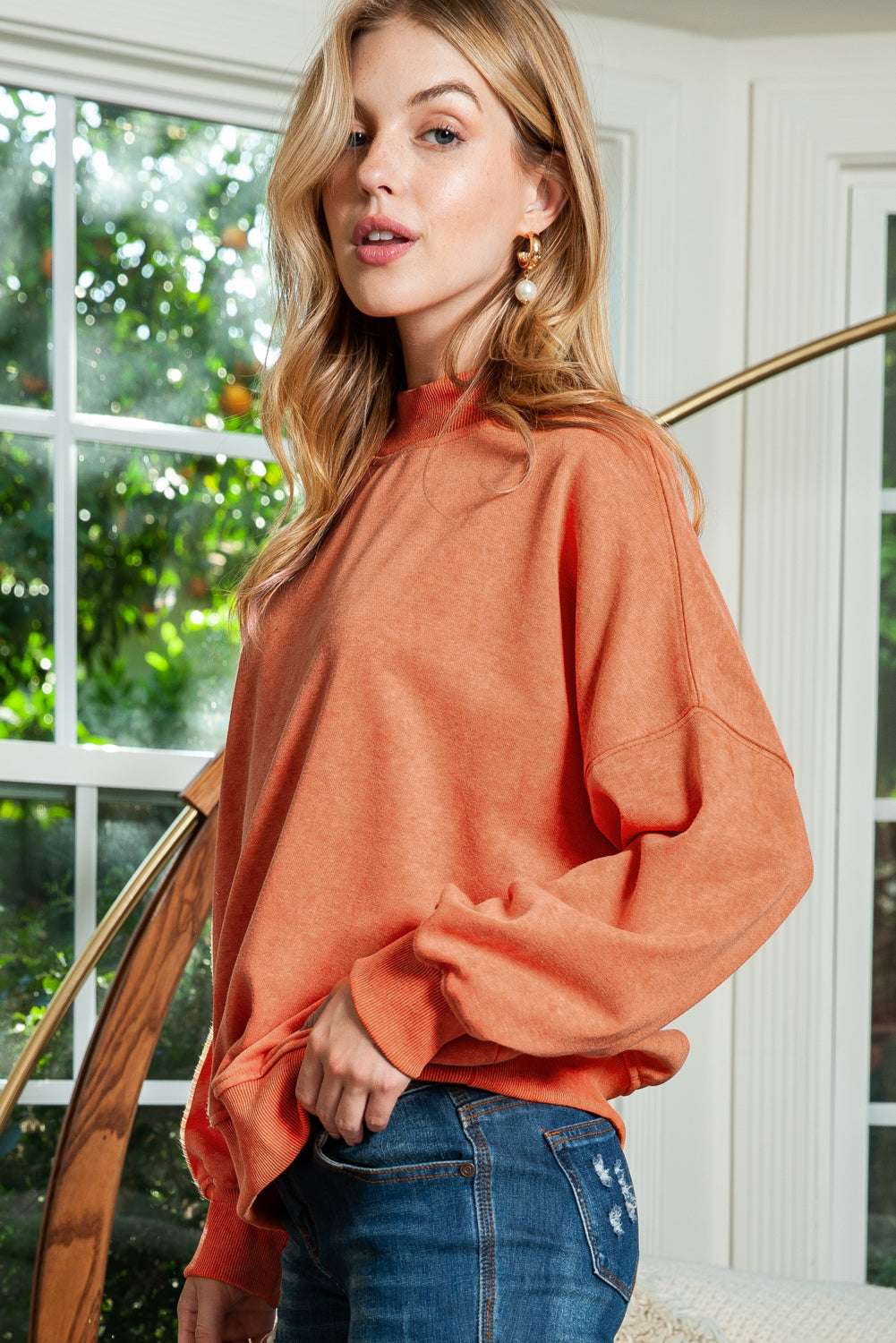 Brown Plain Drop Shoulder Crew Neck Sweatshirt