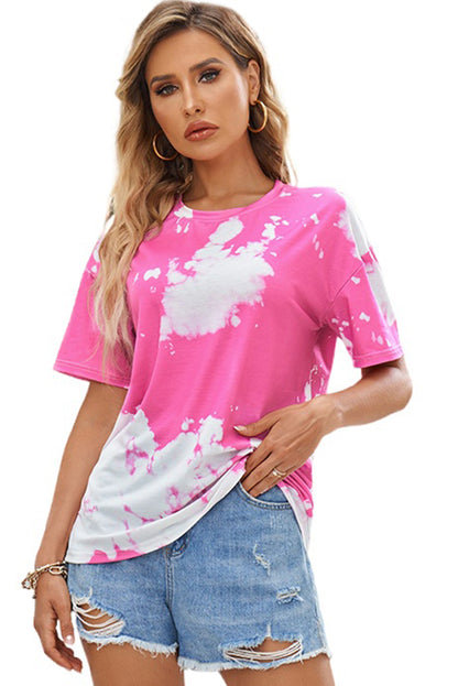 Blank Pink Tie-Dye Short Sleeve Crew Neck T-Shirt (S-2XL)