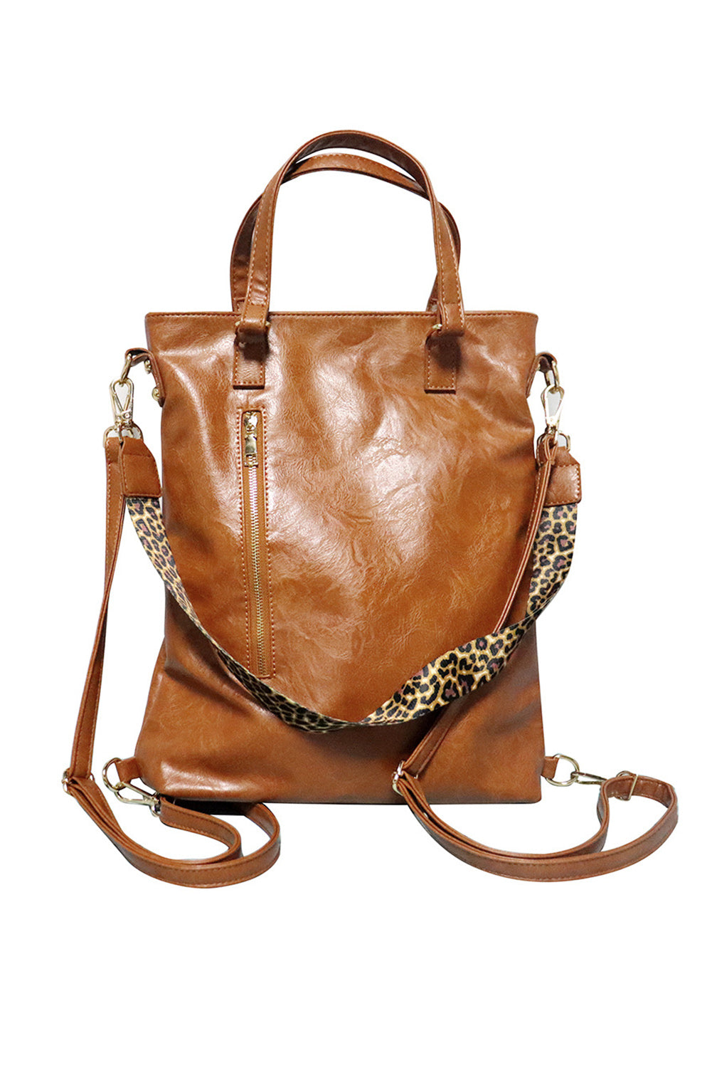 Chestnut Vintage Leopard Strap Zipper Backpack