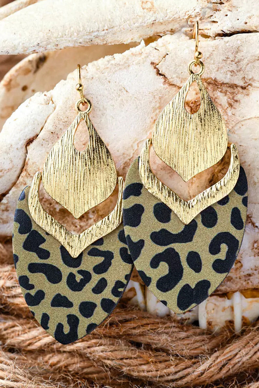 Leopard Hollow Out Leave Shaped Drop Earrings