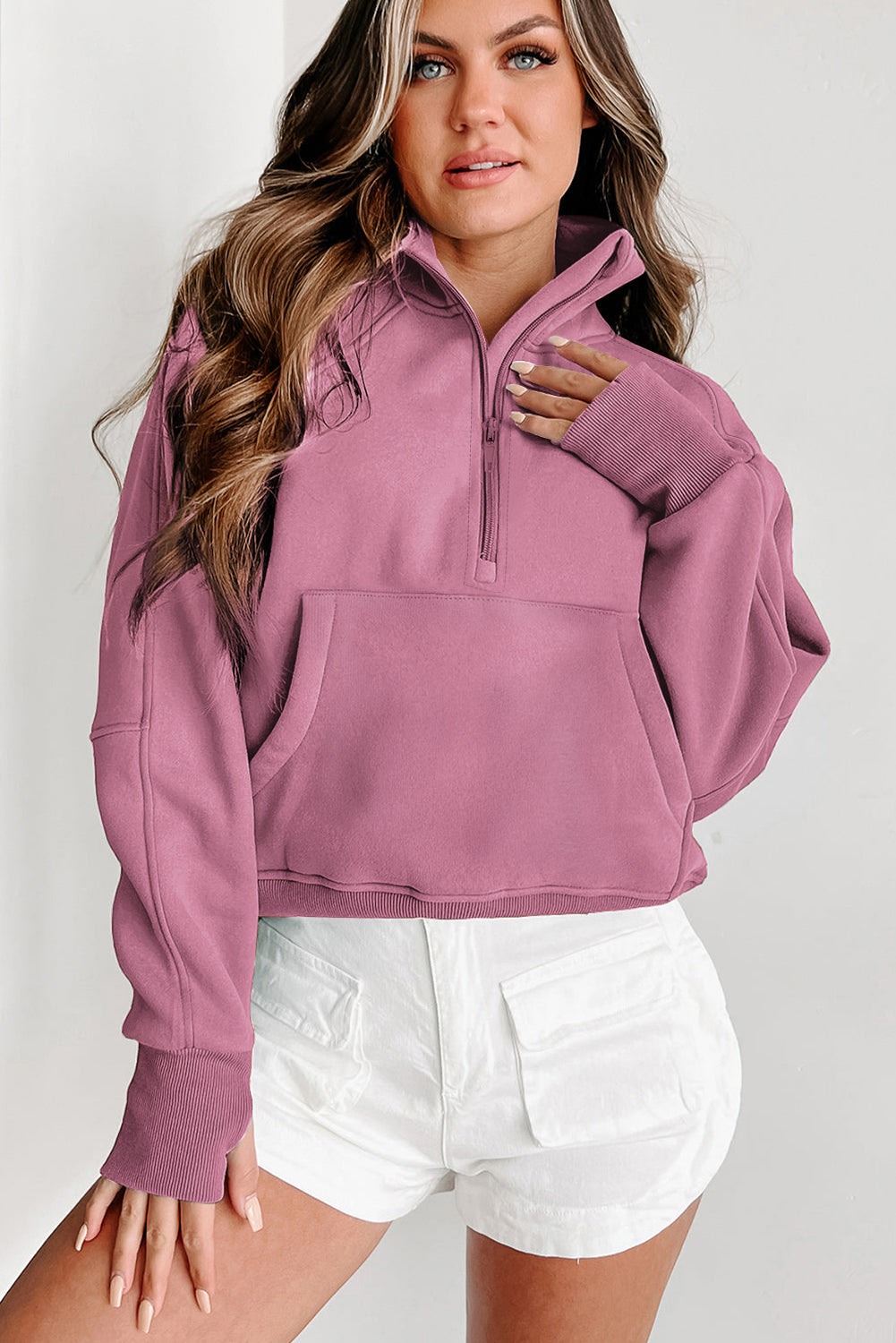 Quarter Zip Flamingo Collar Sweatshirt (S-3XL - 12 Colors)