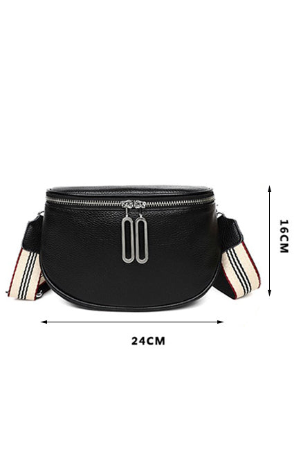 Black Striped Strap Zipper Leather Crossbody Bag