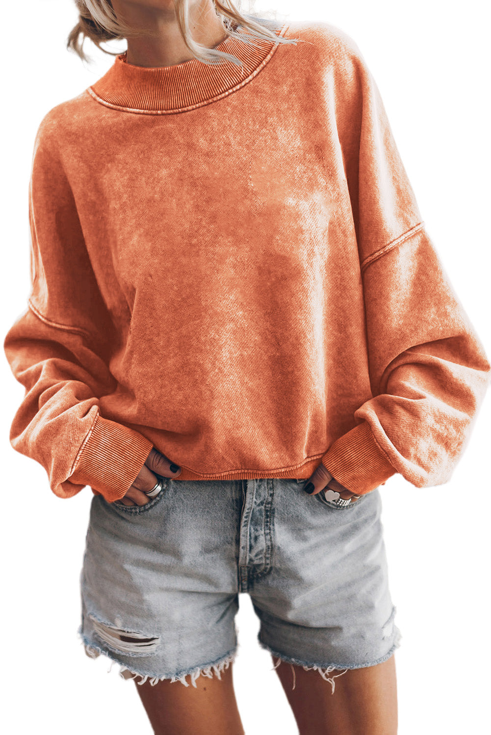 Brown Plain Drop Shoulder Crew Neck Sweatshirt