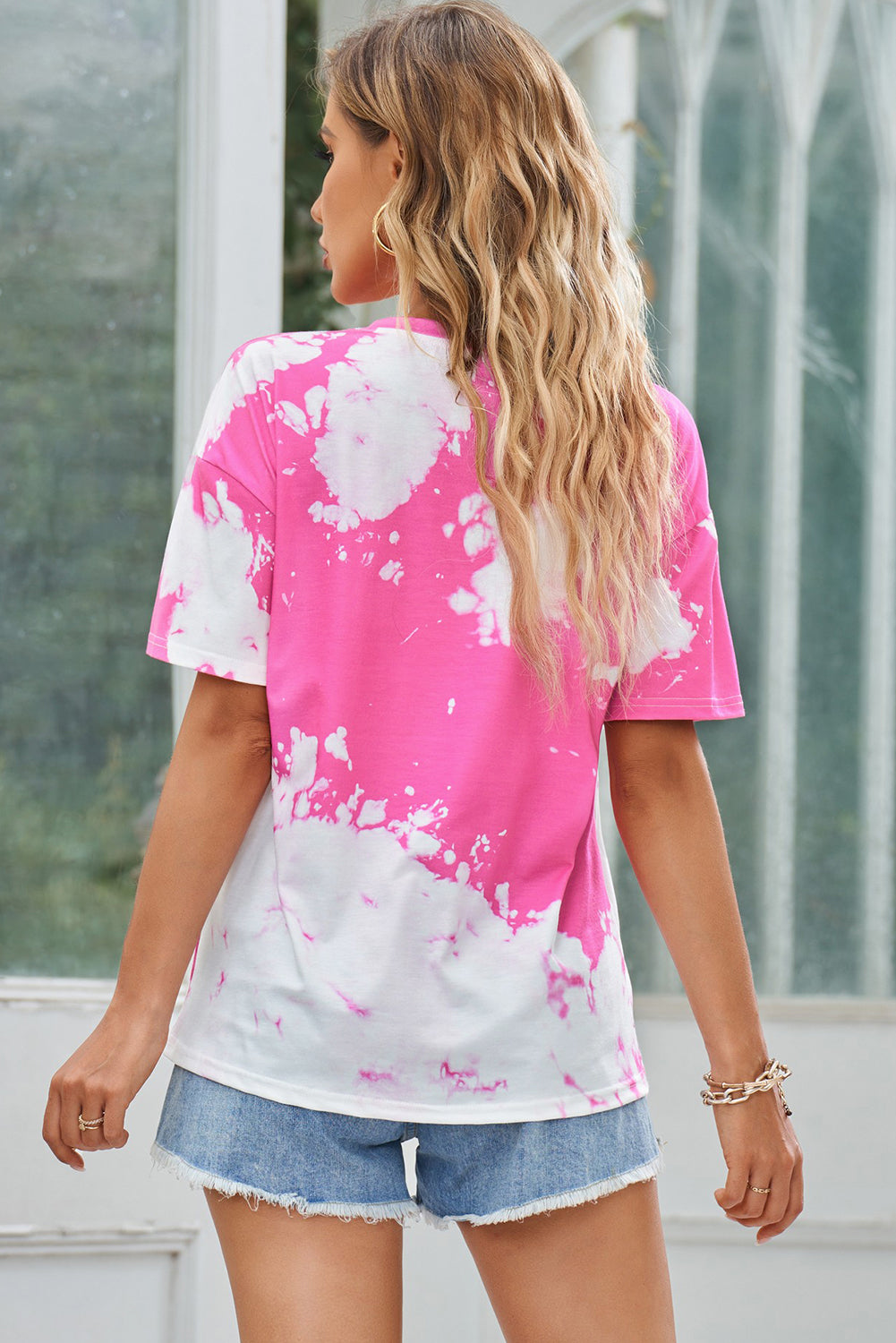 Blank Pink Tie-Dye Short Sleeve Crew Neck T-Shirt (S-2XL)