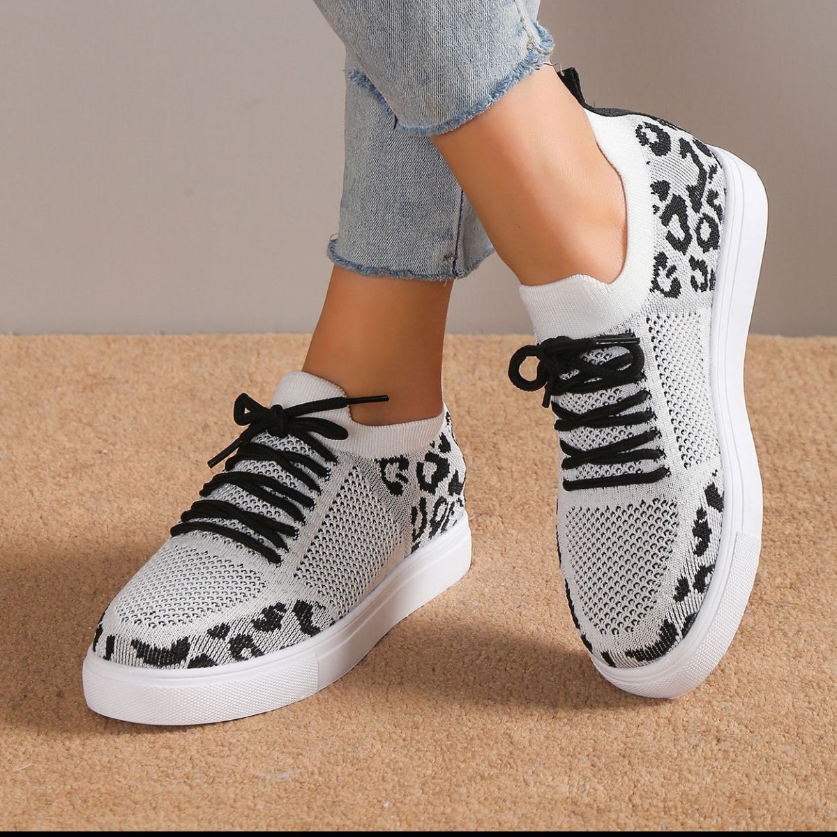 Lace-Up Leopard Flat Sneakers (3 Colors)