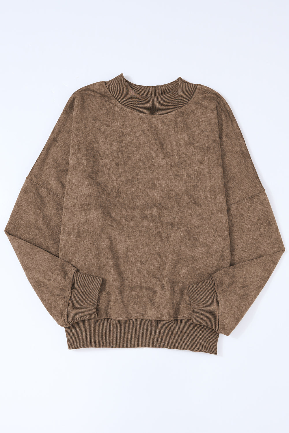 Brown Plain Drop Shoulder Crew Neck Sweatshirt