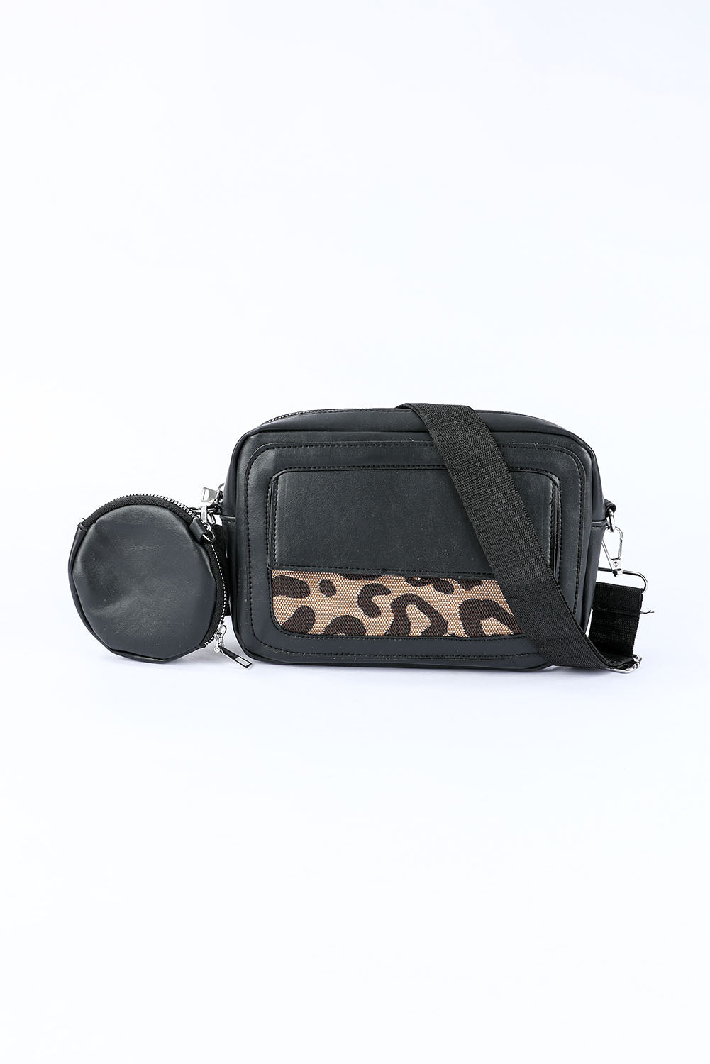 Black Leopard Pattern Crossbody Bag with Coin Purse