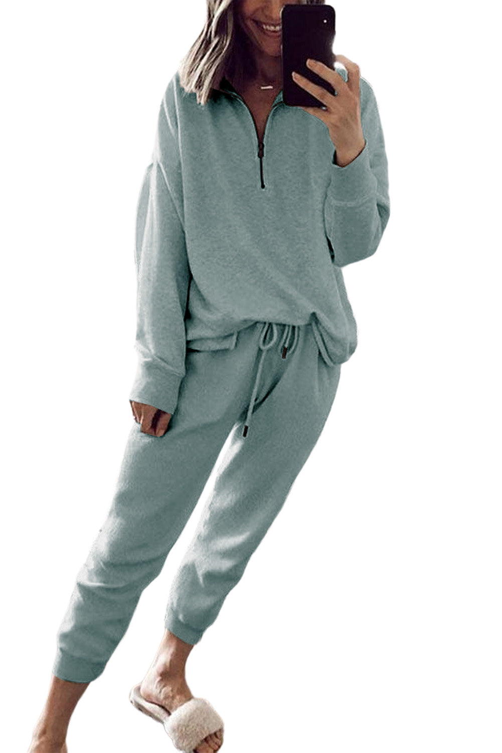 Heather Quarter Zip Top + Drawstring Pants Set (S-2XL - 3 Colors)