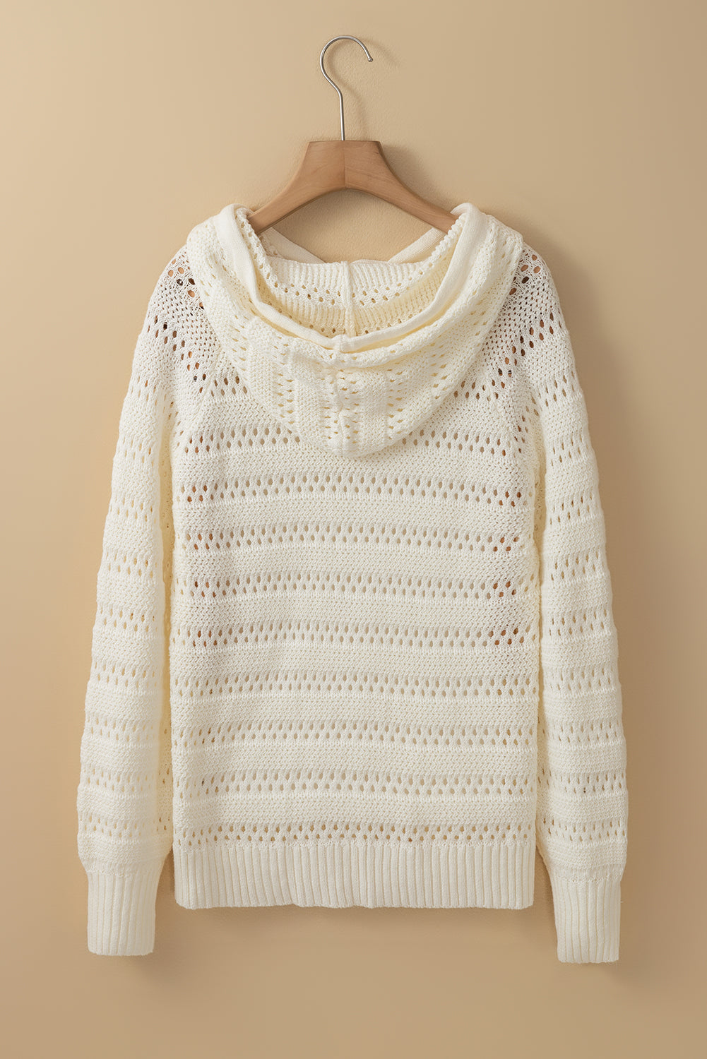 Peach Blossom Pointelle Knit  Hooded Sweater