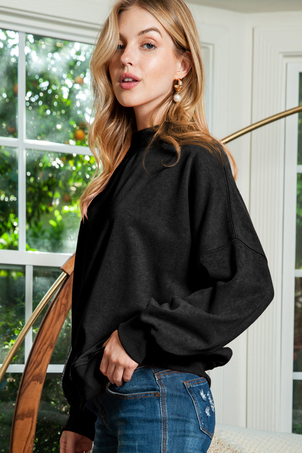 Brown Plain Drop Shoulder Crew Neck Sweatshirt