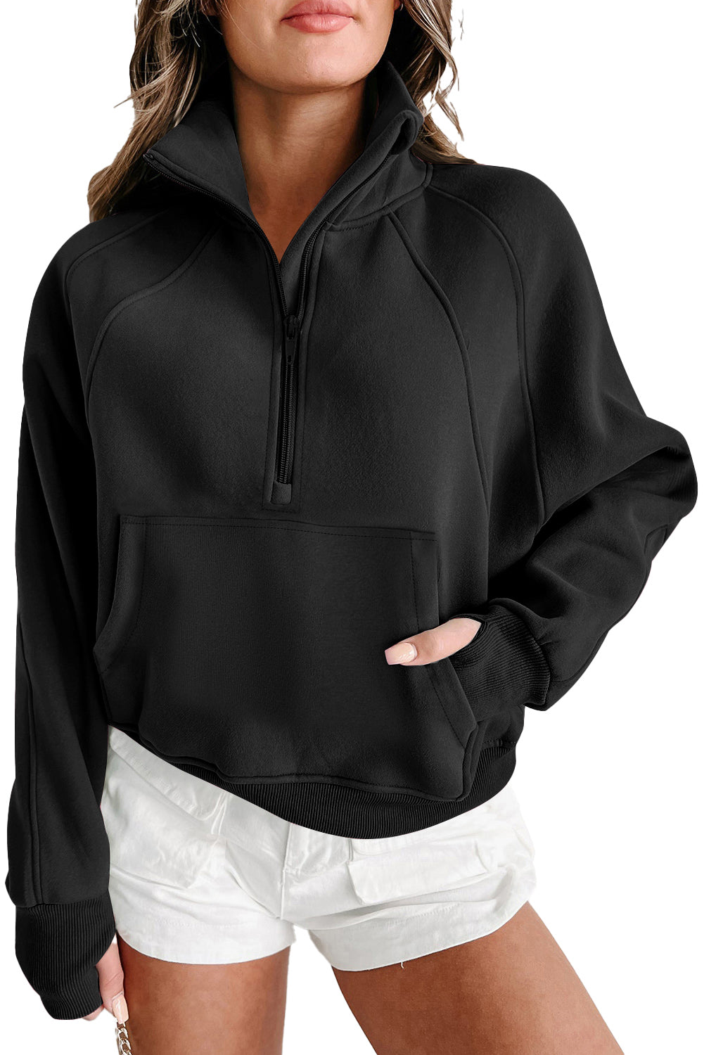 Smoke Green Quarter Zip Pocket Sweatshirt