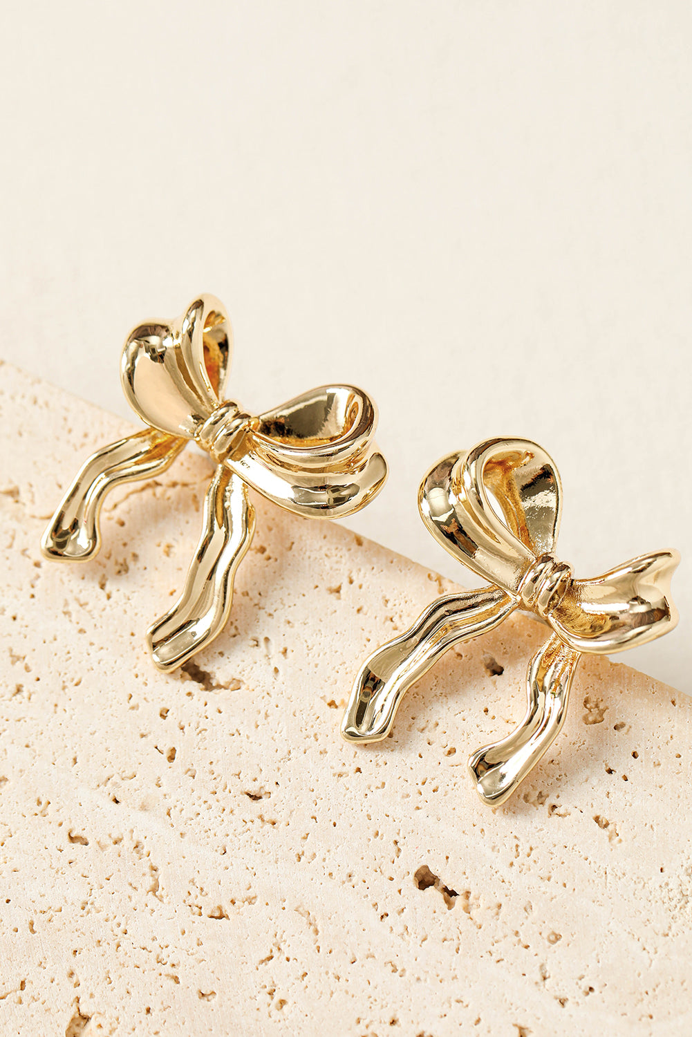 Gold Bow Shape Stud Earrings