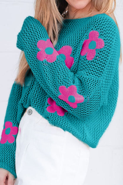 Retro Flower Boat Neck Knit Sweater (S-XL - 3 Colors)