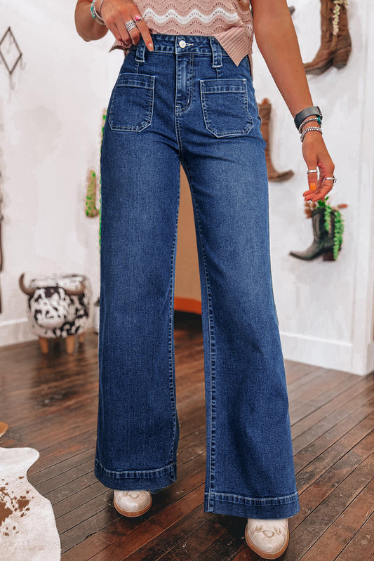 High Waist Front Pocket Wide Leg Jeans (4-16)