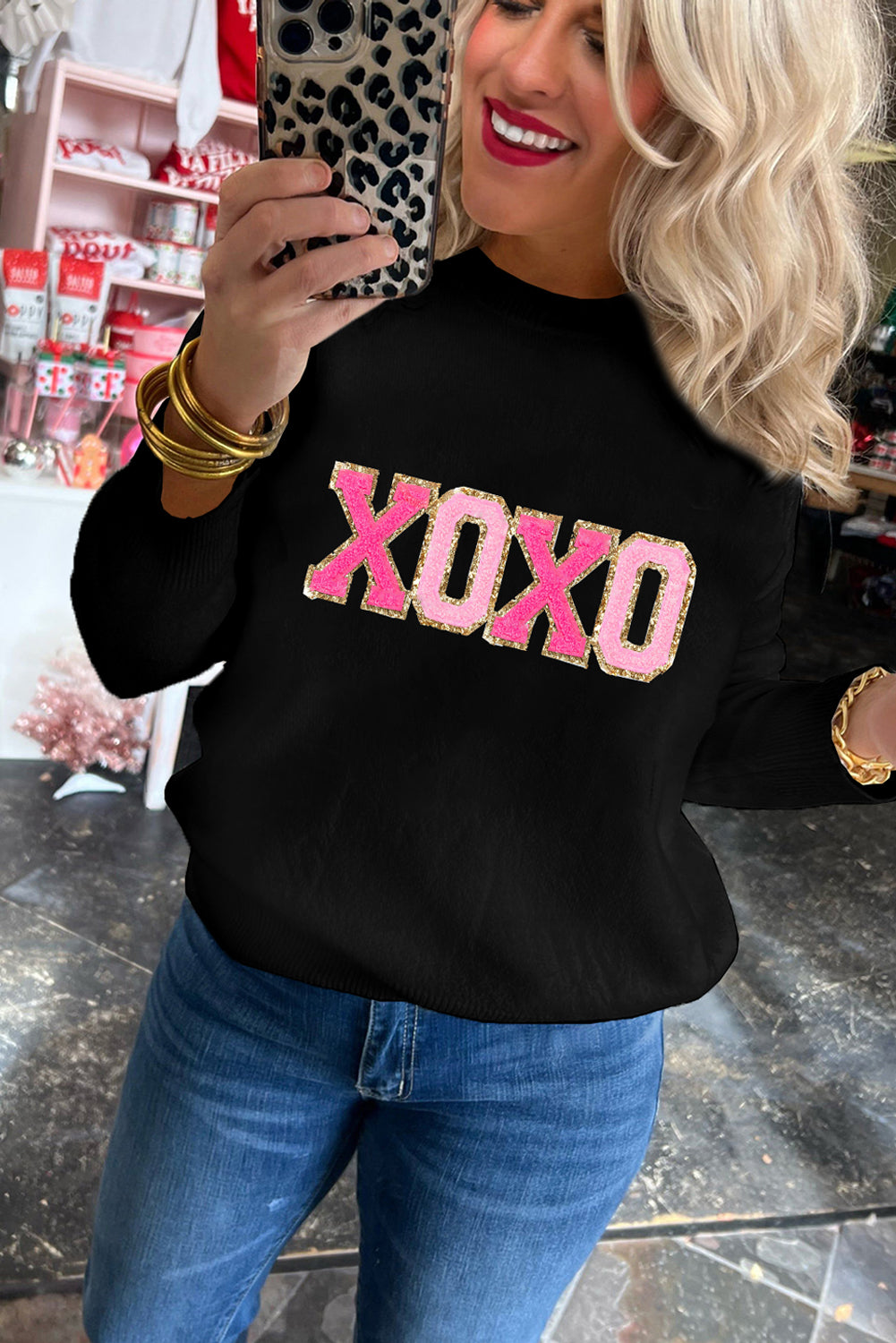 XOXO Chenille Letter Round Neck Sweater (S-2XL - 2 Colors)