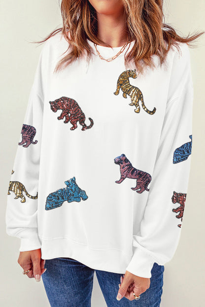 Sequin Tiger Graphic Round Neck Sweatshirt (S-2XL)