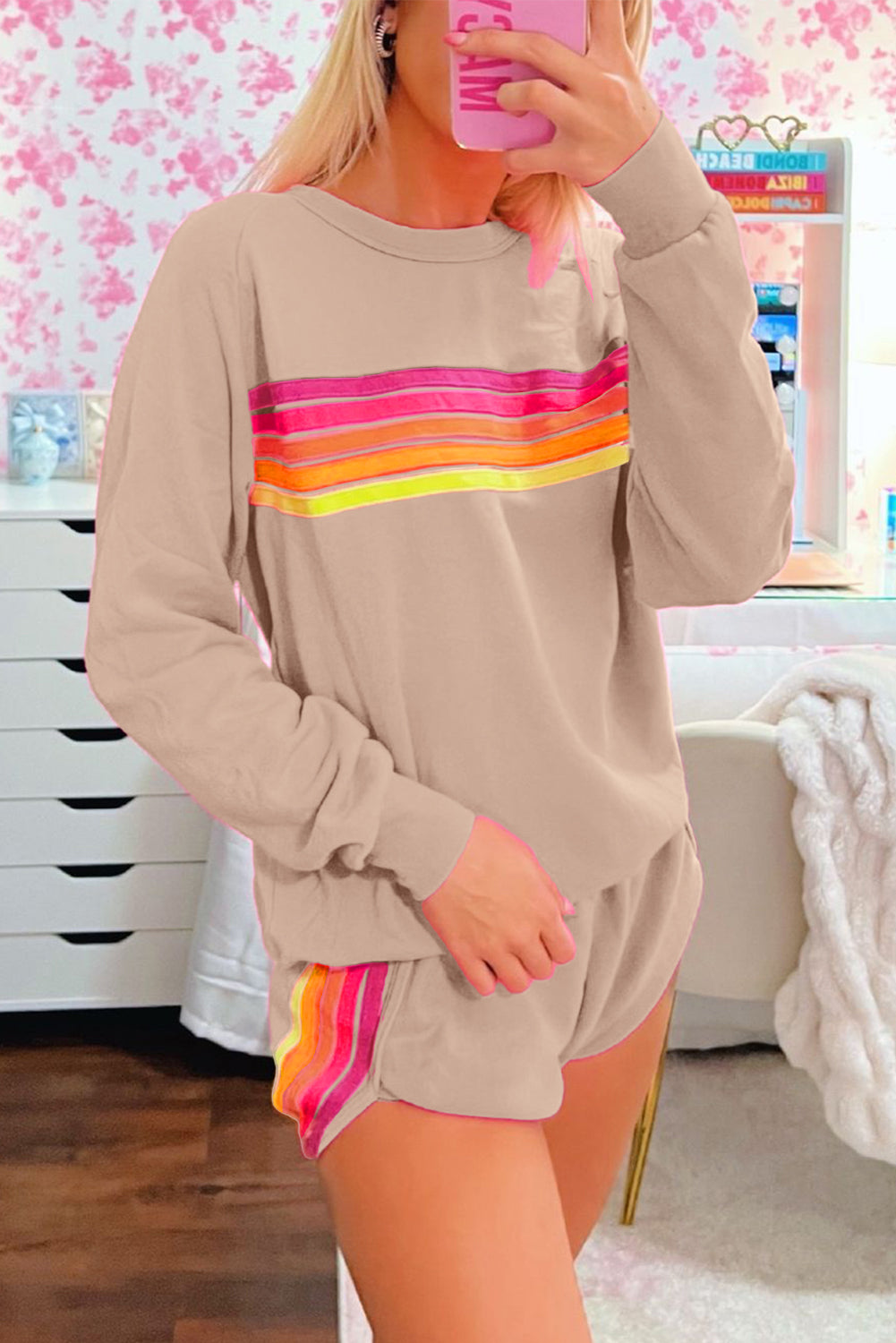 Colorful Striped Long Sleeve + Shorts Set (S-3XL - 4 Colors)