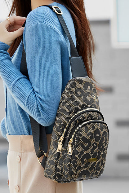 Leopard Leather Zippered Fanny Pack Sling Bag