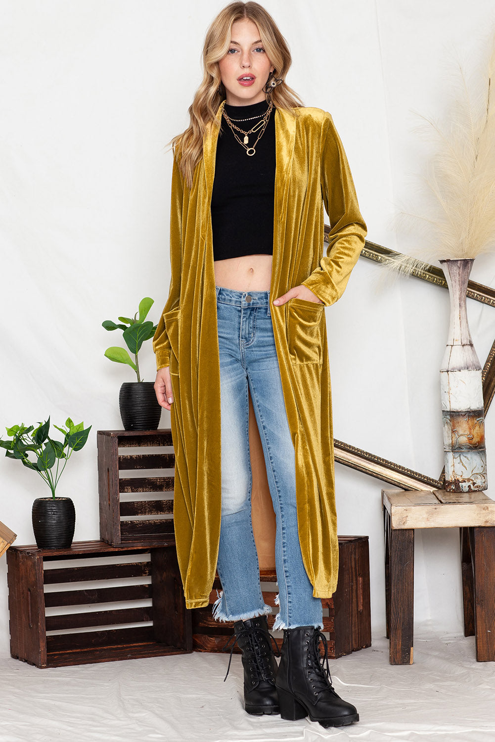 Velvet Open Front Long Cardigan (S-2XL - 3 Colors)