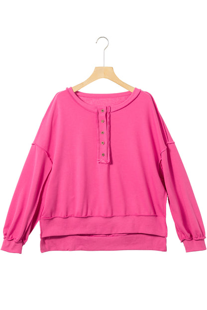 Slouchy Drop Shoulder Henley Sweatshirt (S-2XL - 5 Colors)