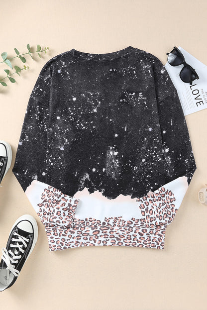 Blank Black Leopard Print Bleached Long Sleeve (S-2XL)