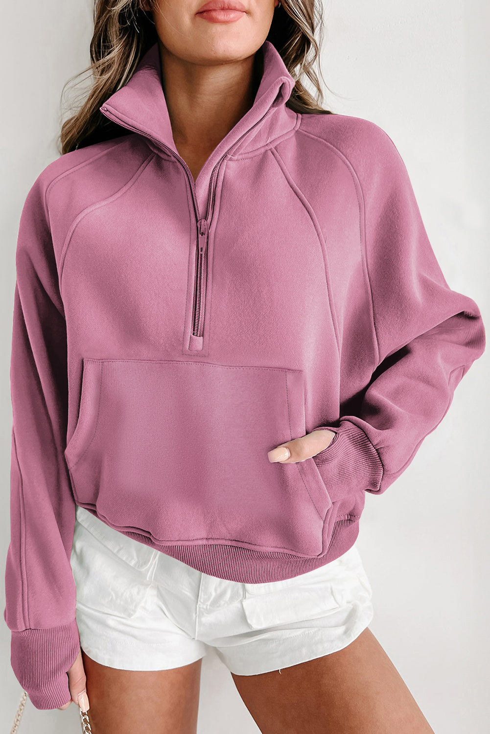 Quarter Zip Flamingo Collar Sweatshirt (S-3XL - 12 Colors)