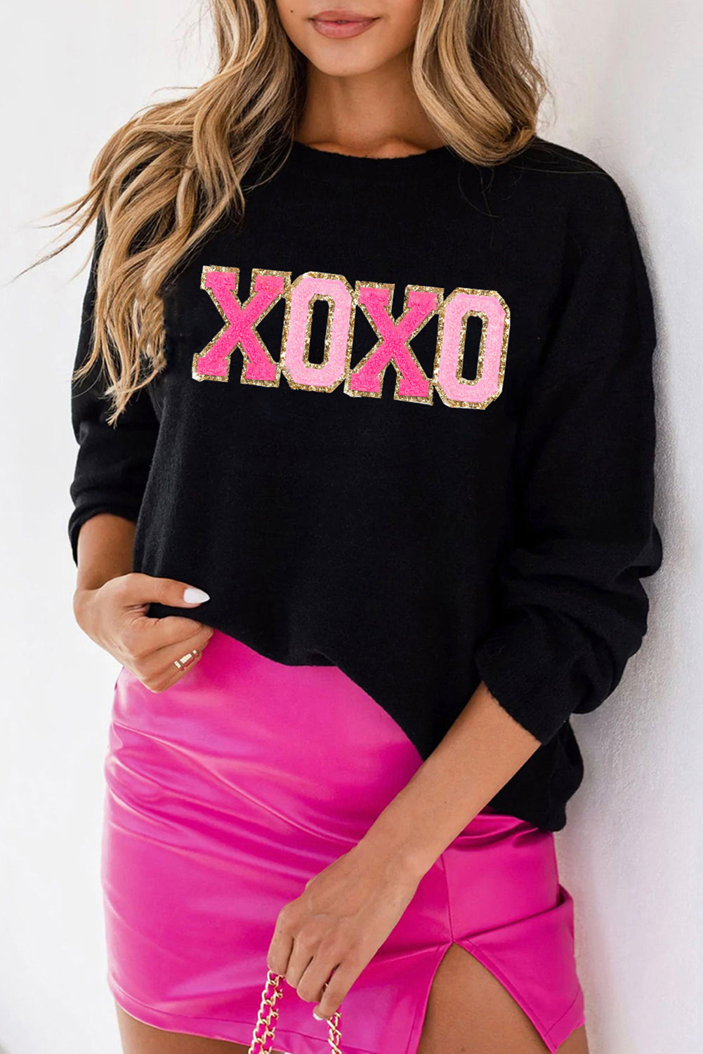 XOXO Chenille Letter Round Neck Sweater (S-2XL - 2 Colors)