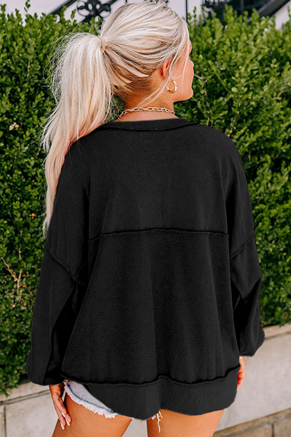 Slouchy Drop Shoulder Henley Sweatshirt (S-2XL - 5 Colors)